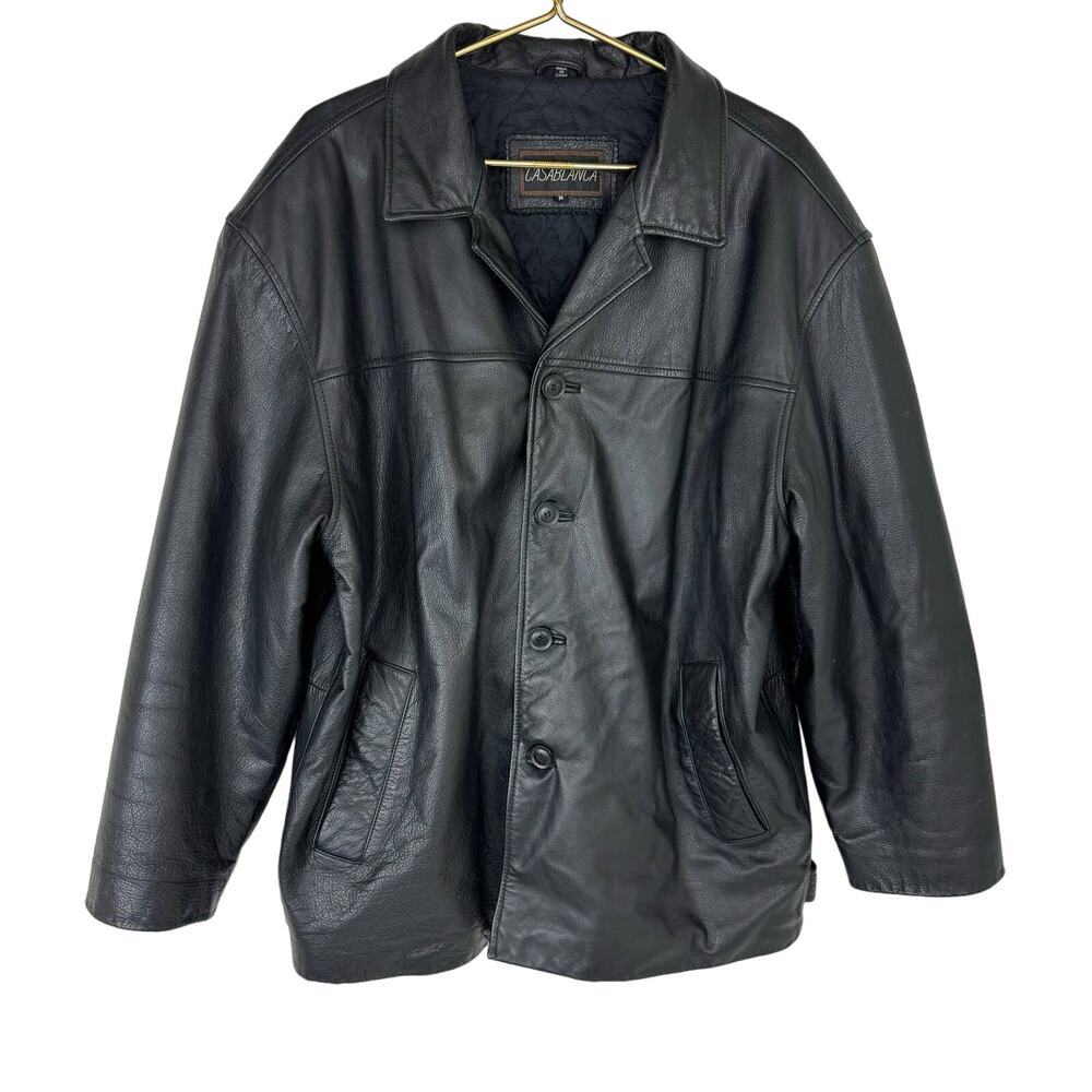 Men's Vintage‎ Black Classic Leather Button Up Jacket Casablanca Size M
